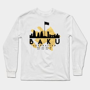 Baku Azerbaijan Skyline Map Art Long Sleeve T-Shirt